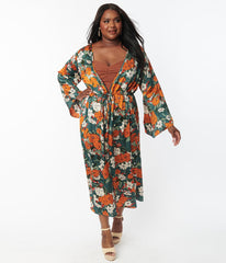 Green Kimono with flowers print