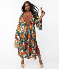 Green Kimono with flowers print