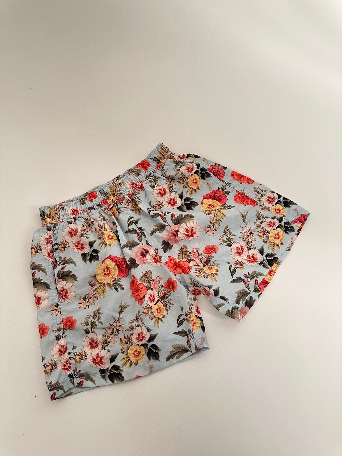 Kids Swim Trunks Blue with flowers